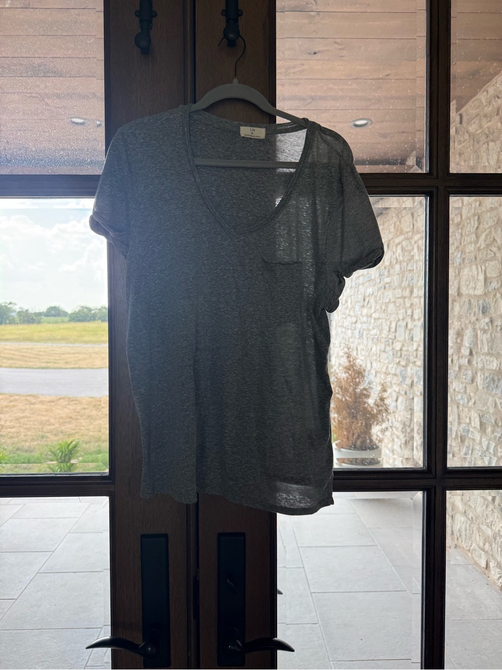 T.La Heather Gray V-Neck Pocket Short Sleeve Tee
